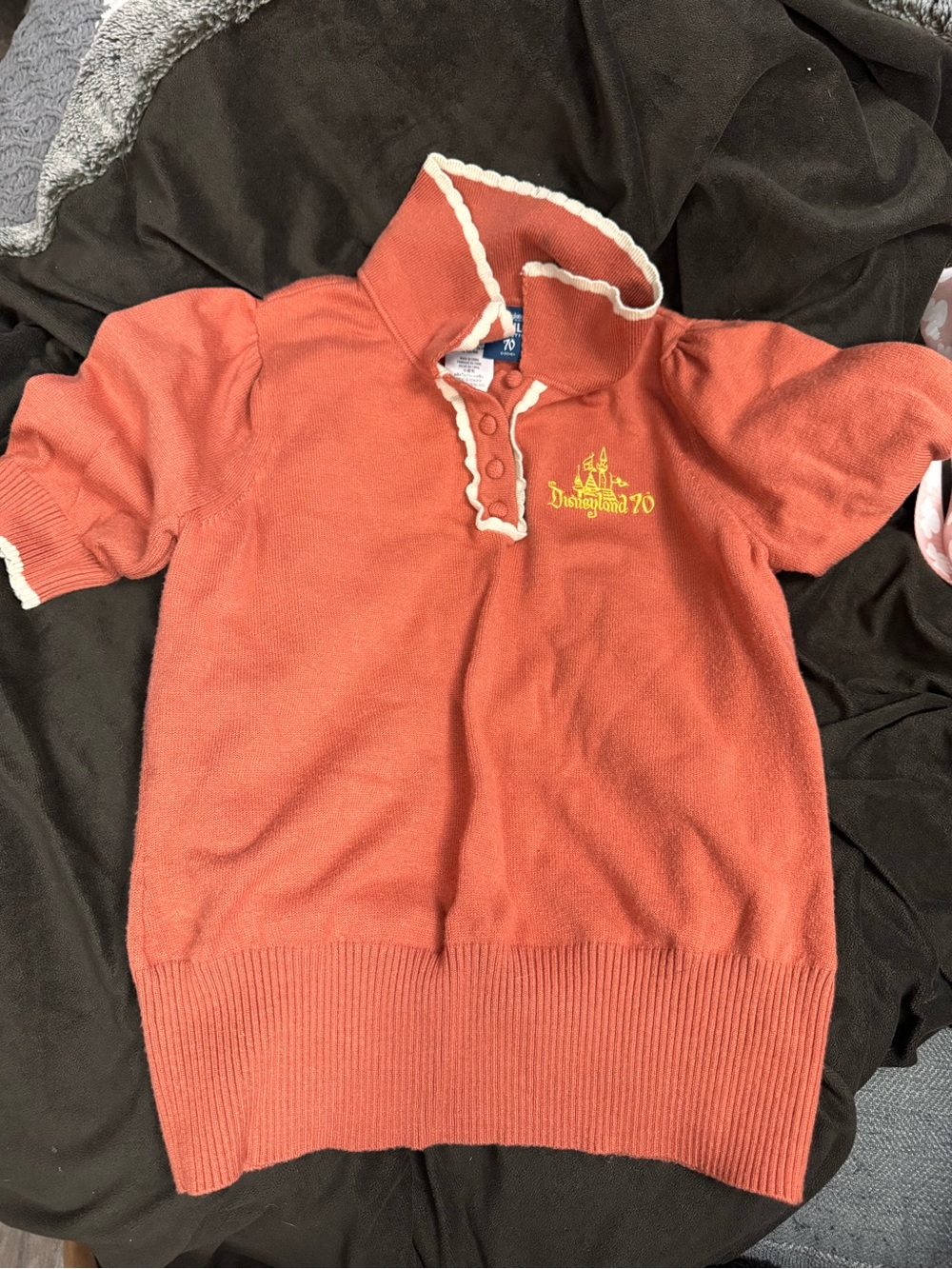 Her Universe Coral Knit Short Sleeve Top with White Scallop Trim